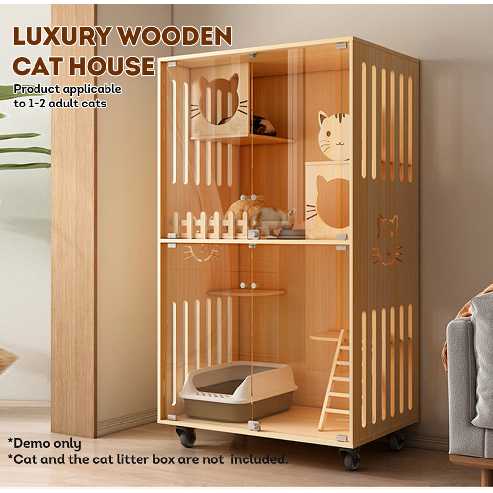 LIVARA Luxury Wooden Cat House Cat Furniture 90cm Length - Wood Color