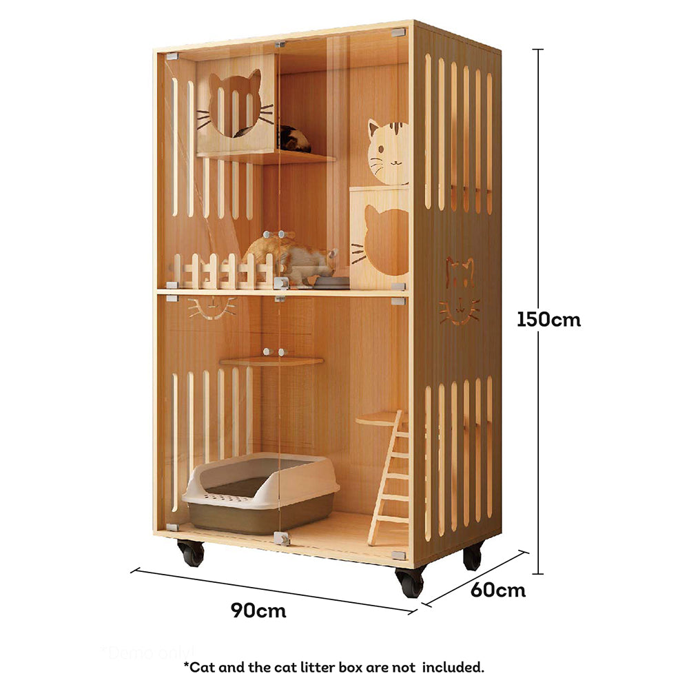 LIVARA Luxury Wooden Cat House Cat Furniture 90cm Length - Wood Color