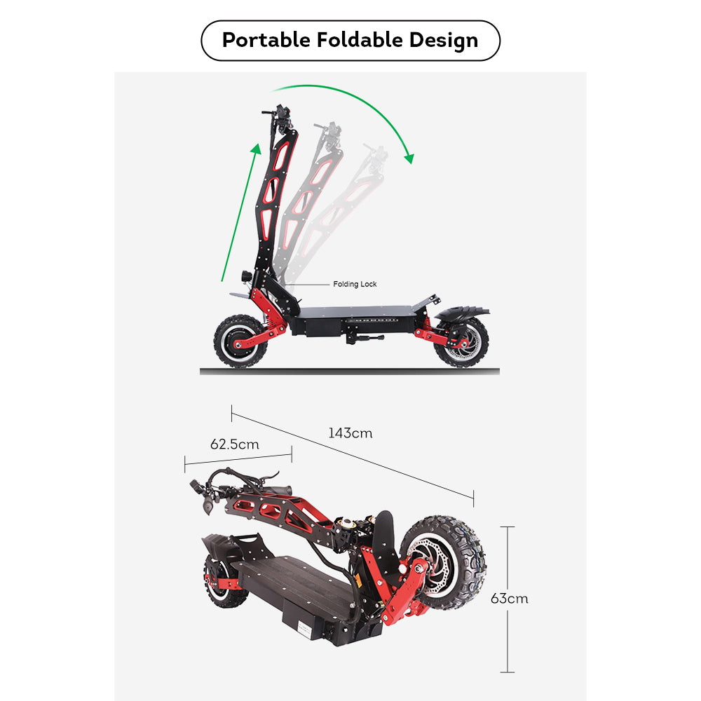 GLIDER ES-M8-Max 2800W*2 60V 21Ah Foldable Electric Scooter Portable LED Display Device - Black&Red