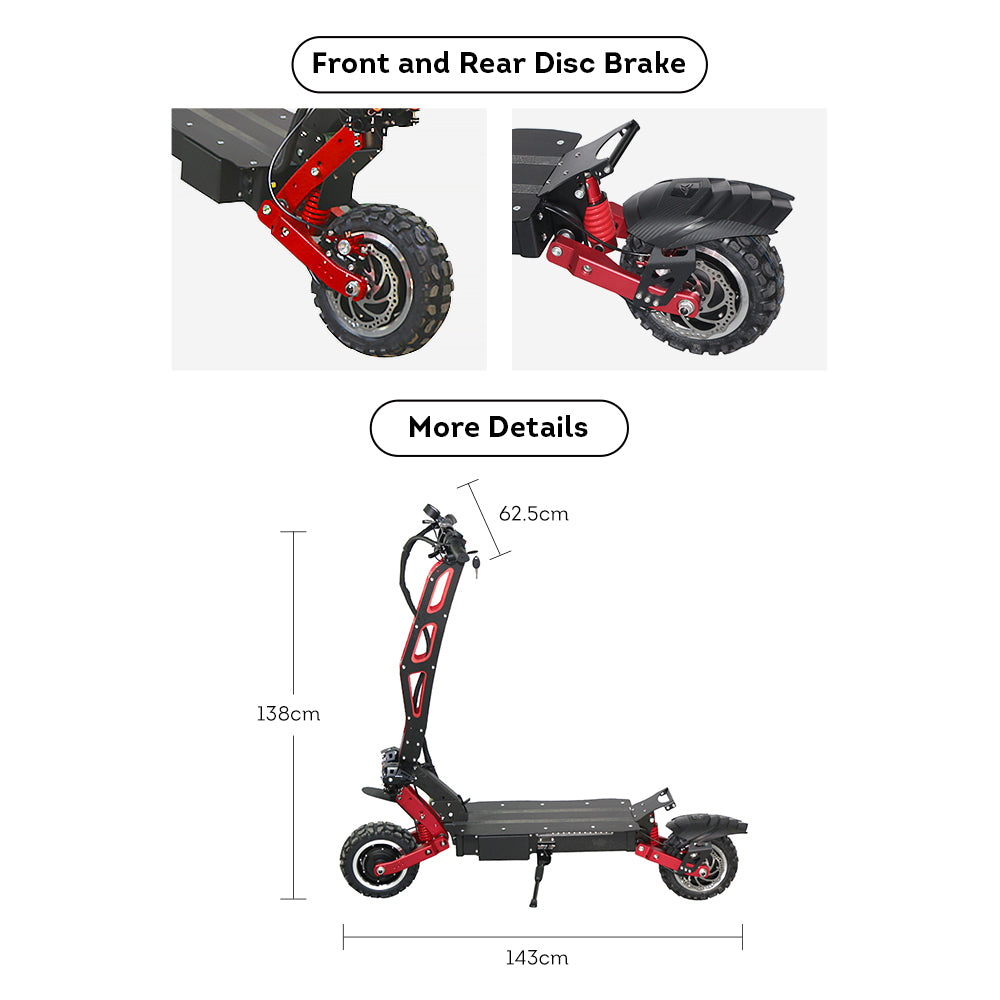 GLIDER ES-M8-Max 2800W*2 60V 21Ah Foldable Electric Scooter Portable LED Display Device - Black&Red
