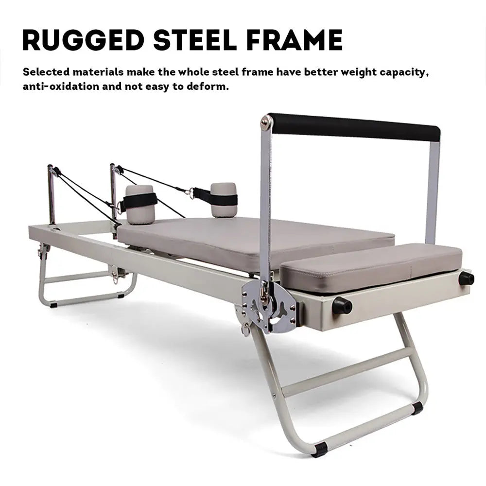 FLEXIO Multi-purpose Foldable Steel Frame Pilates Reformer Pilates Tables - Beige Home Gym