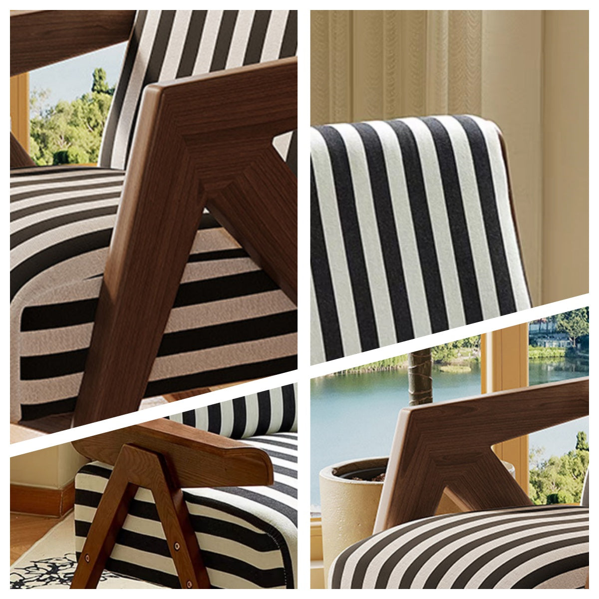 LIVARA EC1220 White Wax Wood High-Resilience Foam Fabric Leisure Chair
