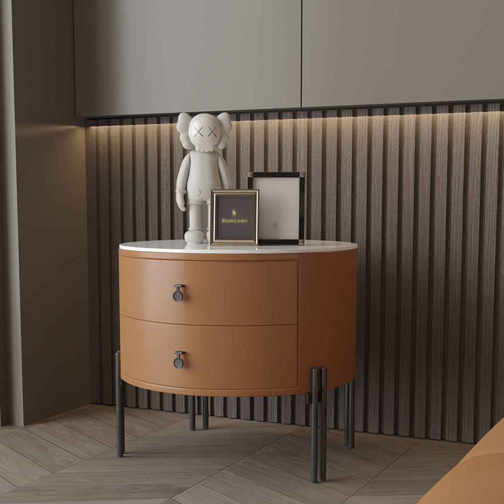 LIVARA NT1077 Plywood Slate Solid Wood Drawer Bedside Table-Orange