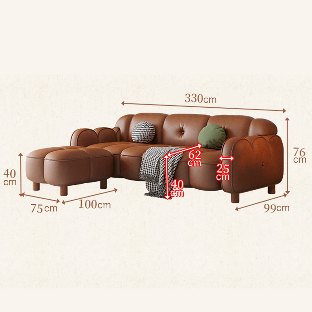 LIVARA 260cm/290cm/330cm Length Oil Waxed Leather Fabric Sofa Solid Wood Frame