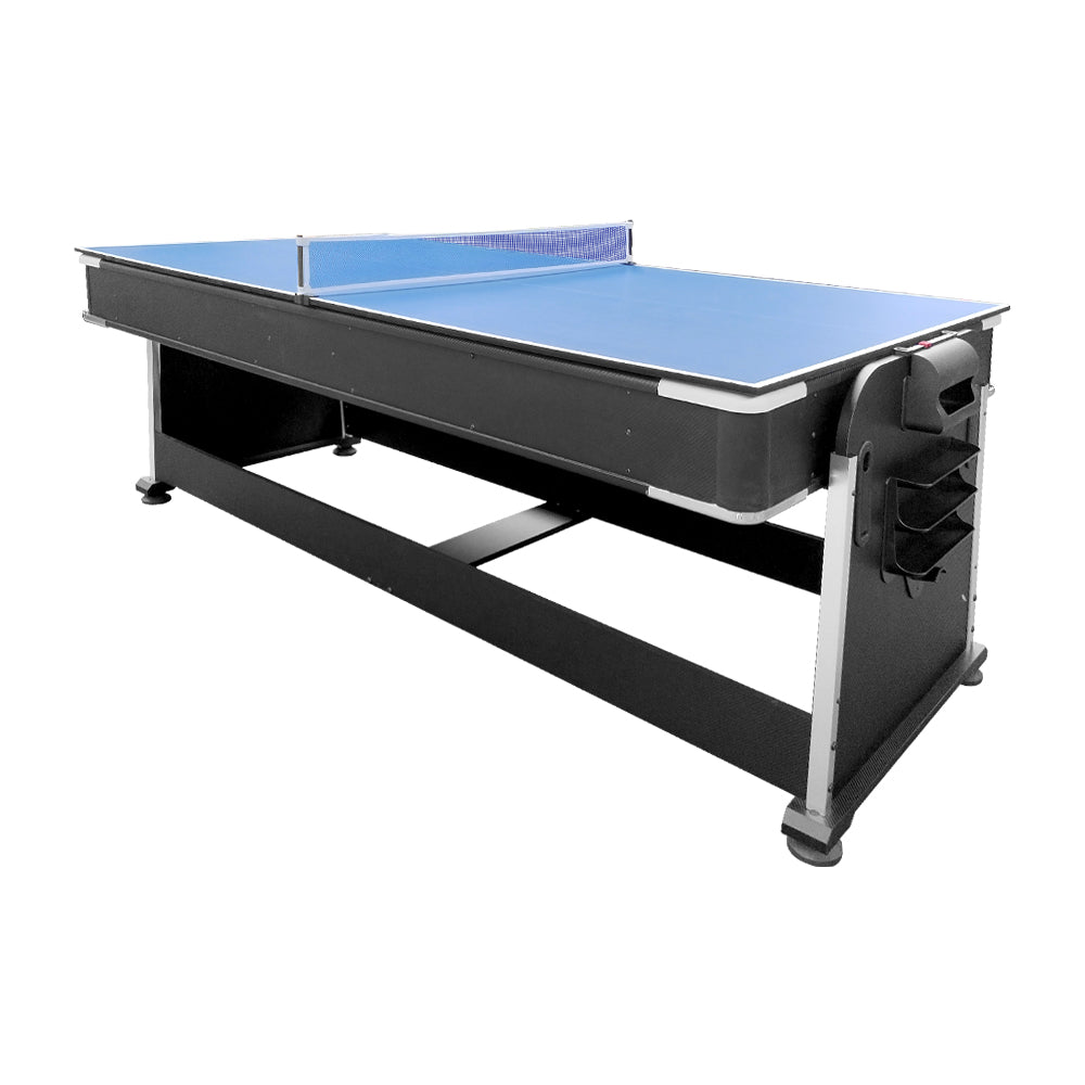 VERSA 4-IN-1 7Ft Convertible Table Air Hockey, Pool Billiards, Dining, and Table Tennis for Billiard Game Rooms with Free Accessories - Blue Felt