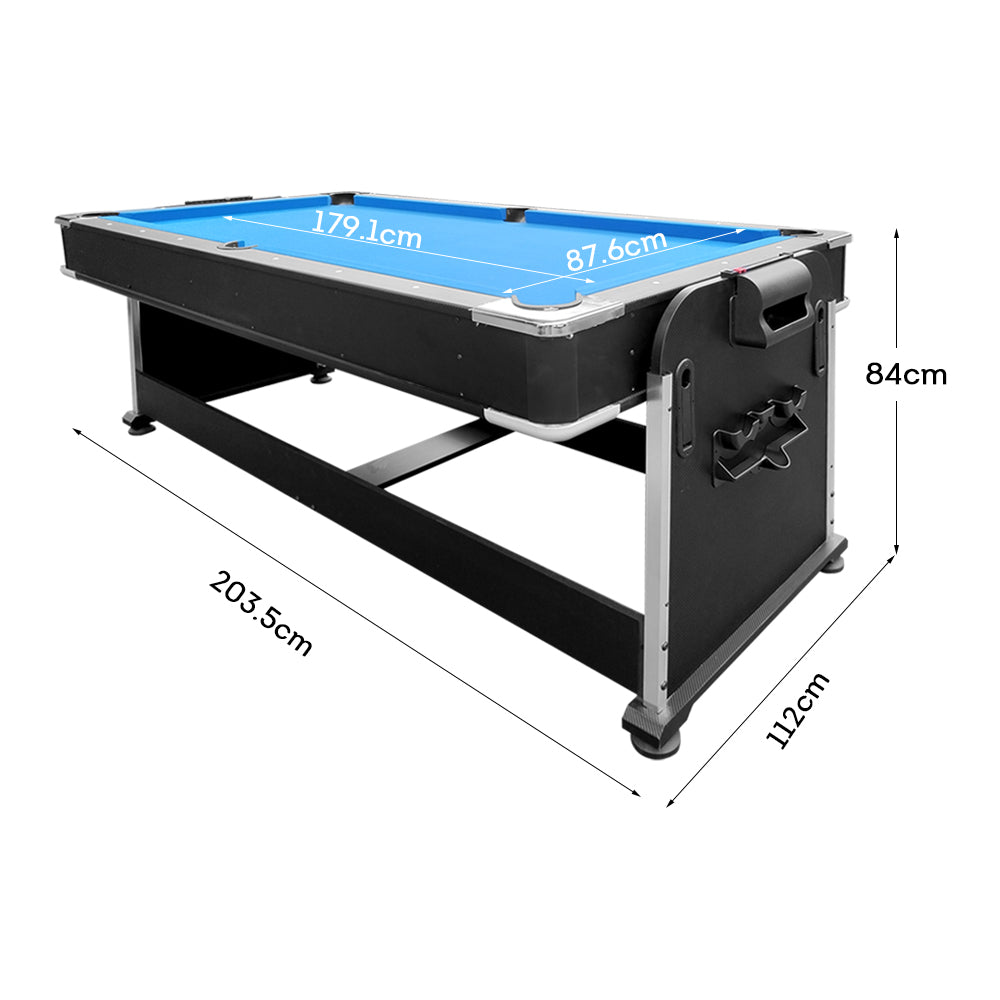 VERSA 4-IN-1 7Ft Convertible Table Air Hockey, Pool Billiards, Dining, and Table Tennis for Billiard Game Rooms with Free Accessories - Blue Felt