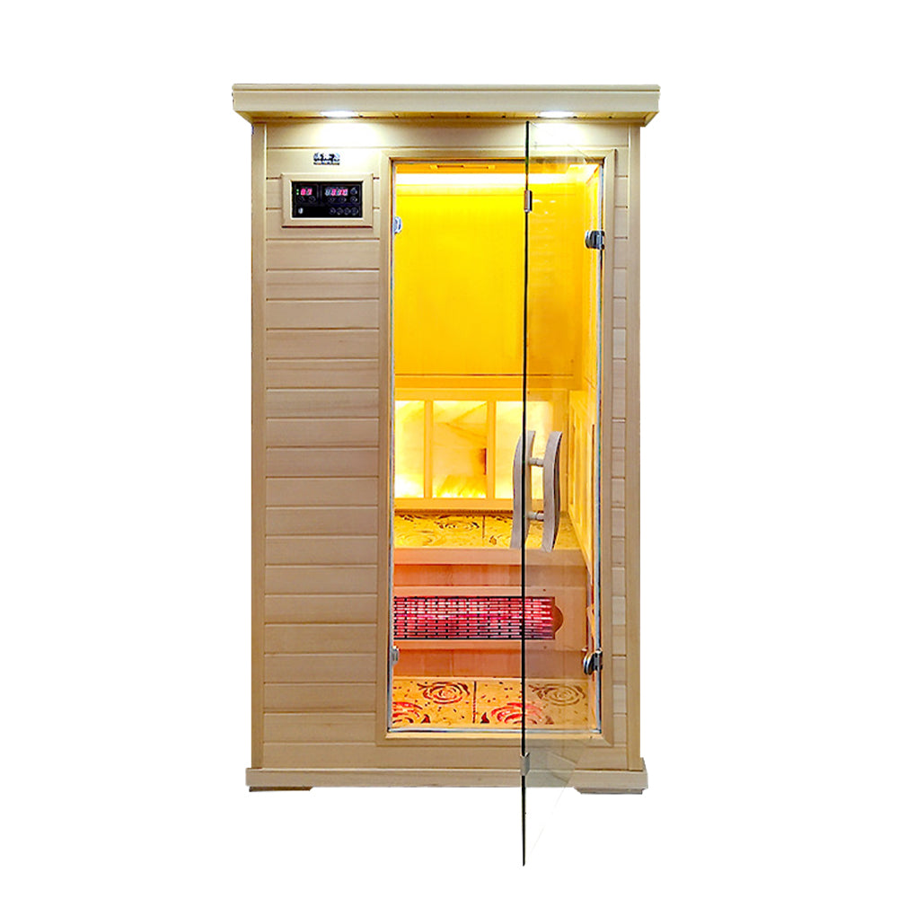 LUXORA YUF001 Heater 1 Person Sauna Infrared Sauna Home SPA W/ LED Square Lamp - Oak