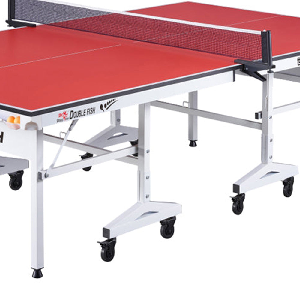 DOUBLE FISH 18MM 18mm White&Red Foldable Solo Play Indoor Table Tennis/Ping Pong Tableb - Bats Ball Net ITTF Approve