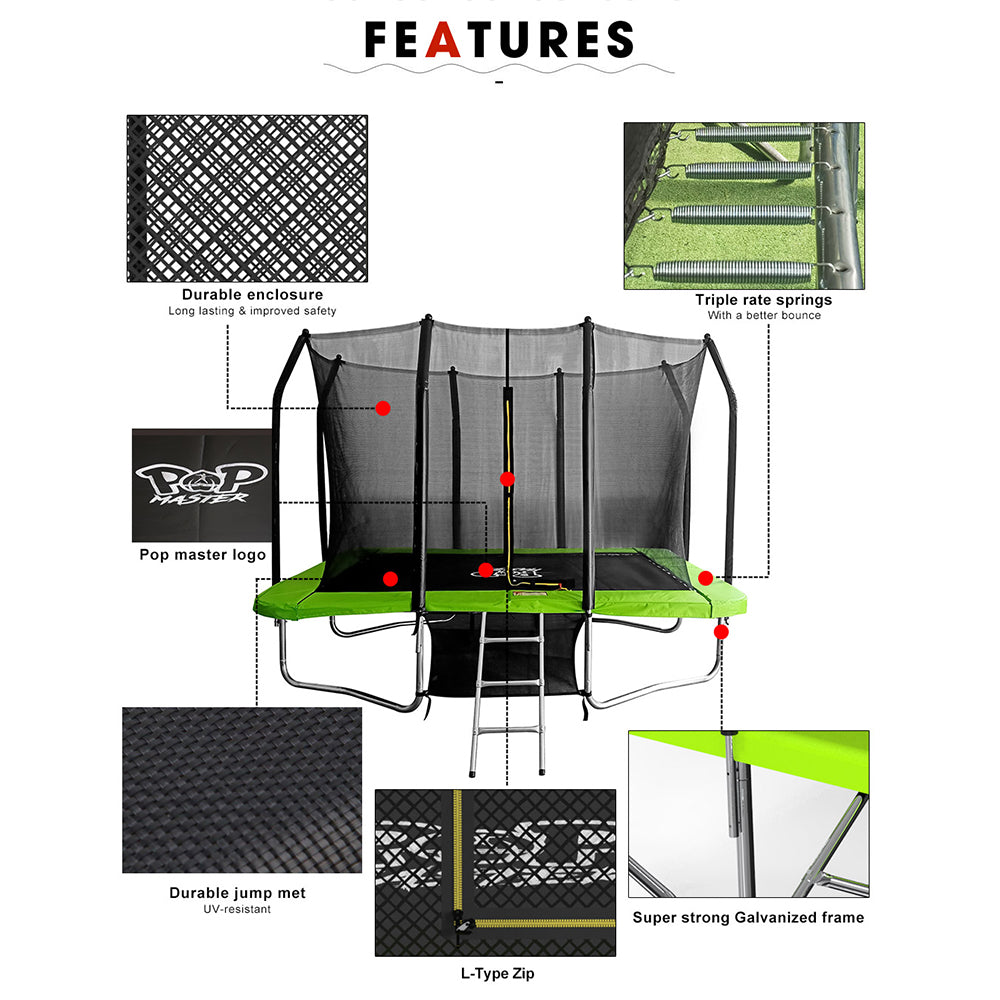 POP MASTER 6X9FT Rectangular Trampoline with Spring Ladder Safety Net Kids