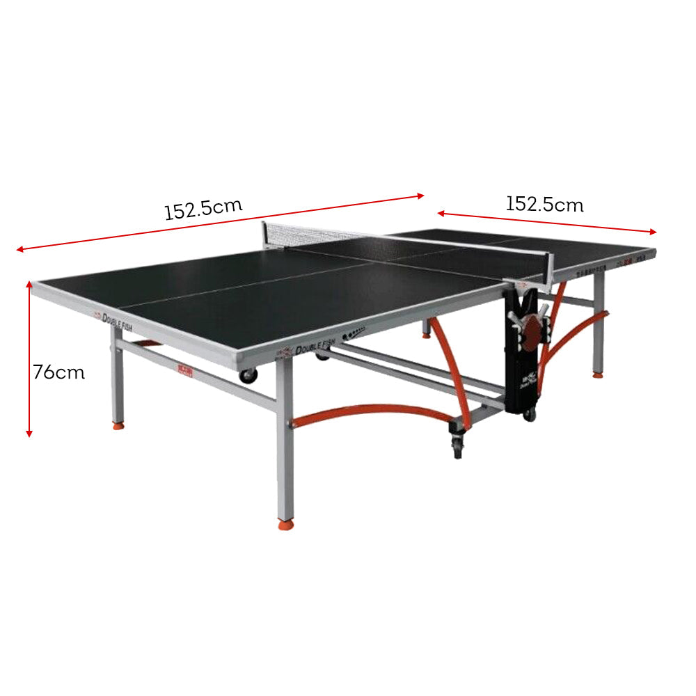 DOUBLE FISH 353 22mm Black Foldable Solo Play Indoor Table Tennis/Ping Pong Table - Bats Ball Net ITTF Approve
