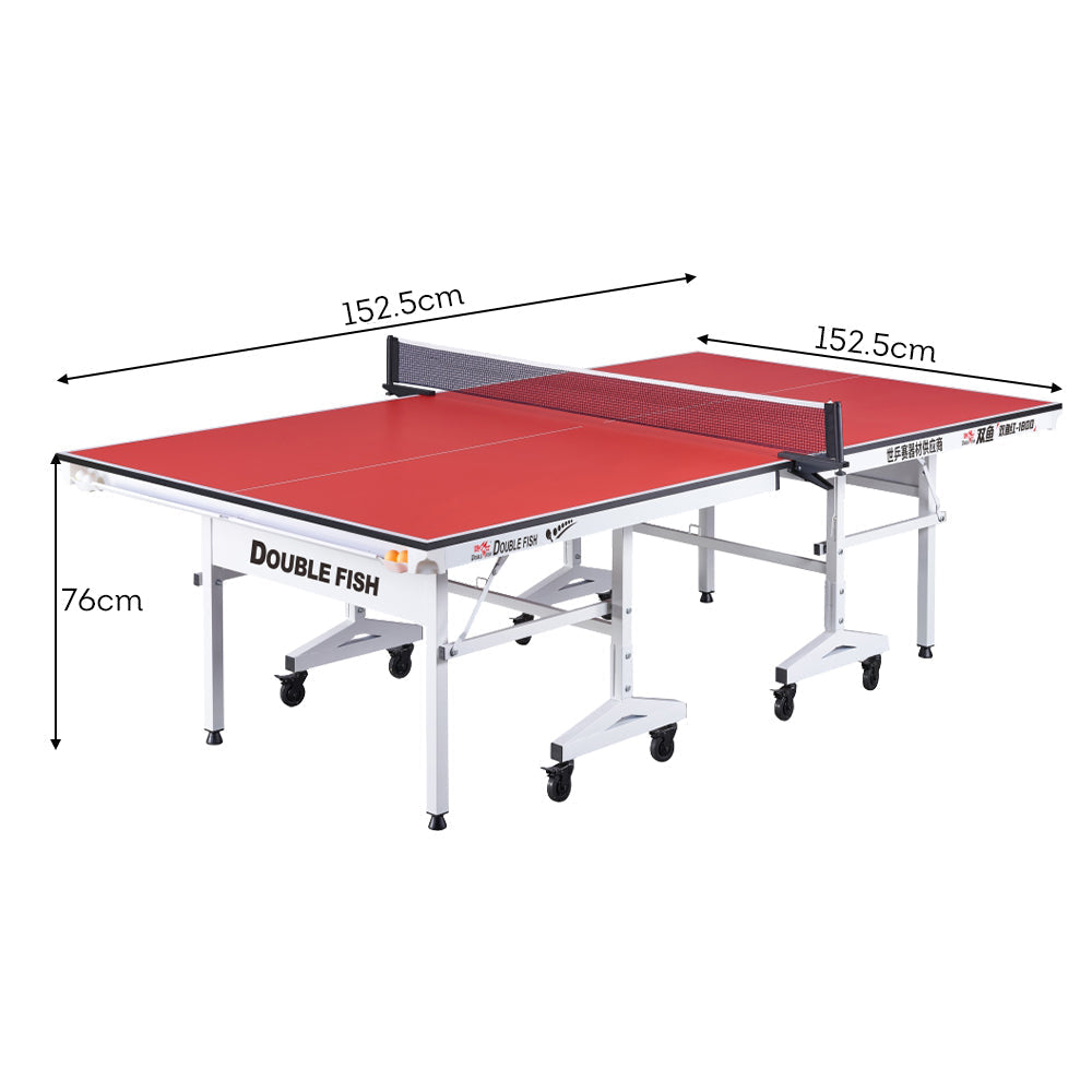 DOUBLE FISH 25MM 25mm White&Red Foldable Solo Play Indoor Table Tennis/Ping Pong Table - Bats Ball Net ITTF Approve