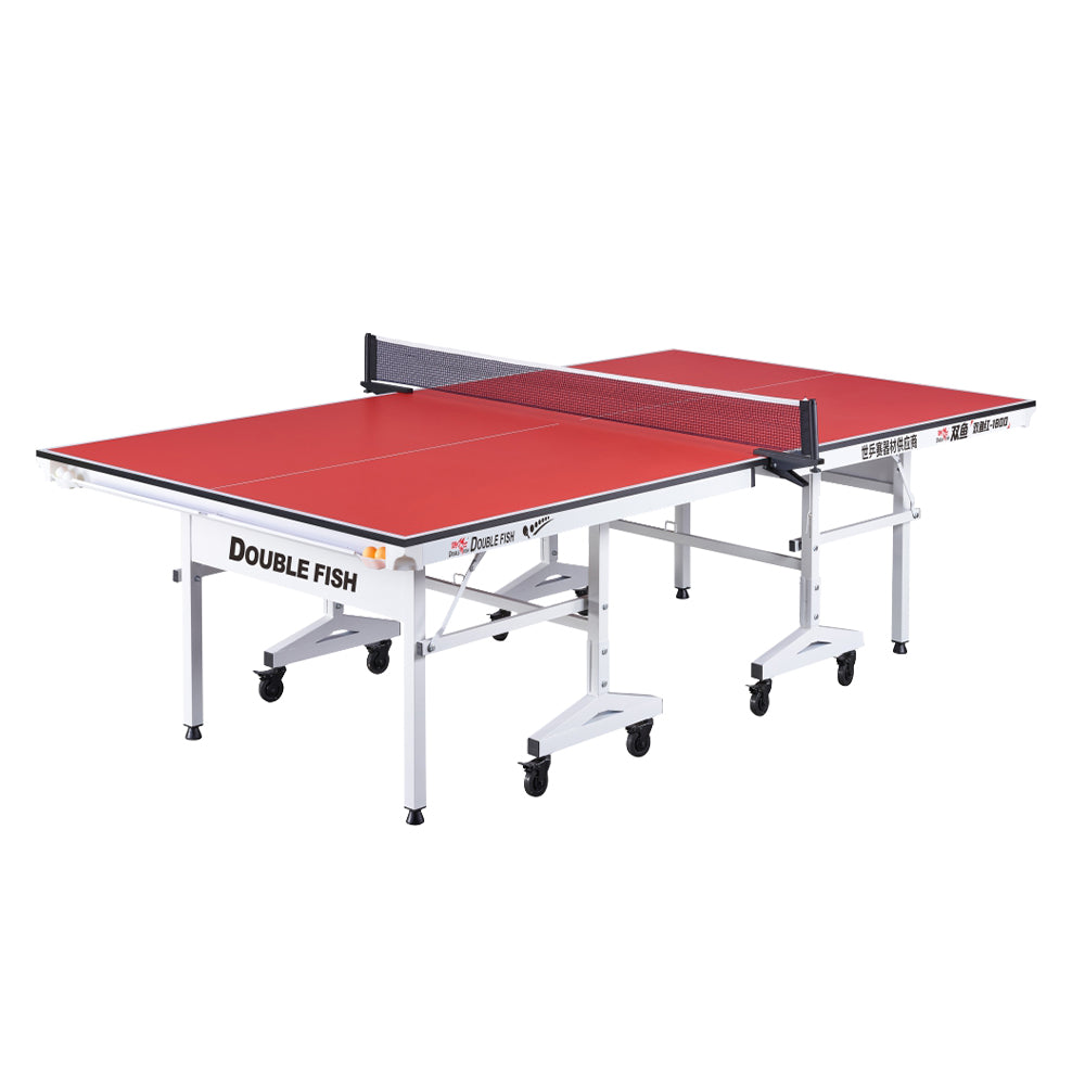 DOUBLE FISH 25MM 25mm White&Red Foldable Solo Play Indoor Table Tennis/Ping Pong Table - Bats Ball Net ITTF Approve