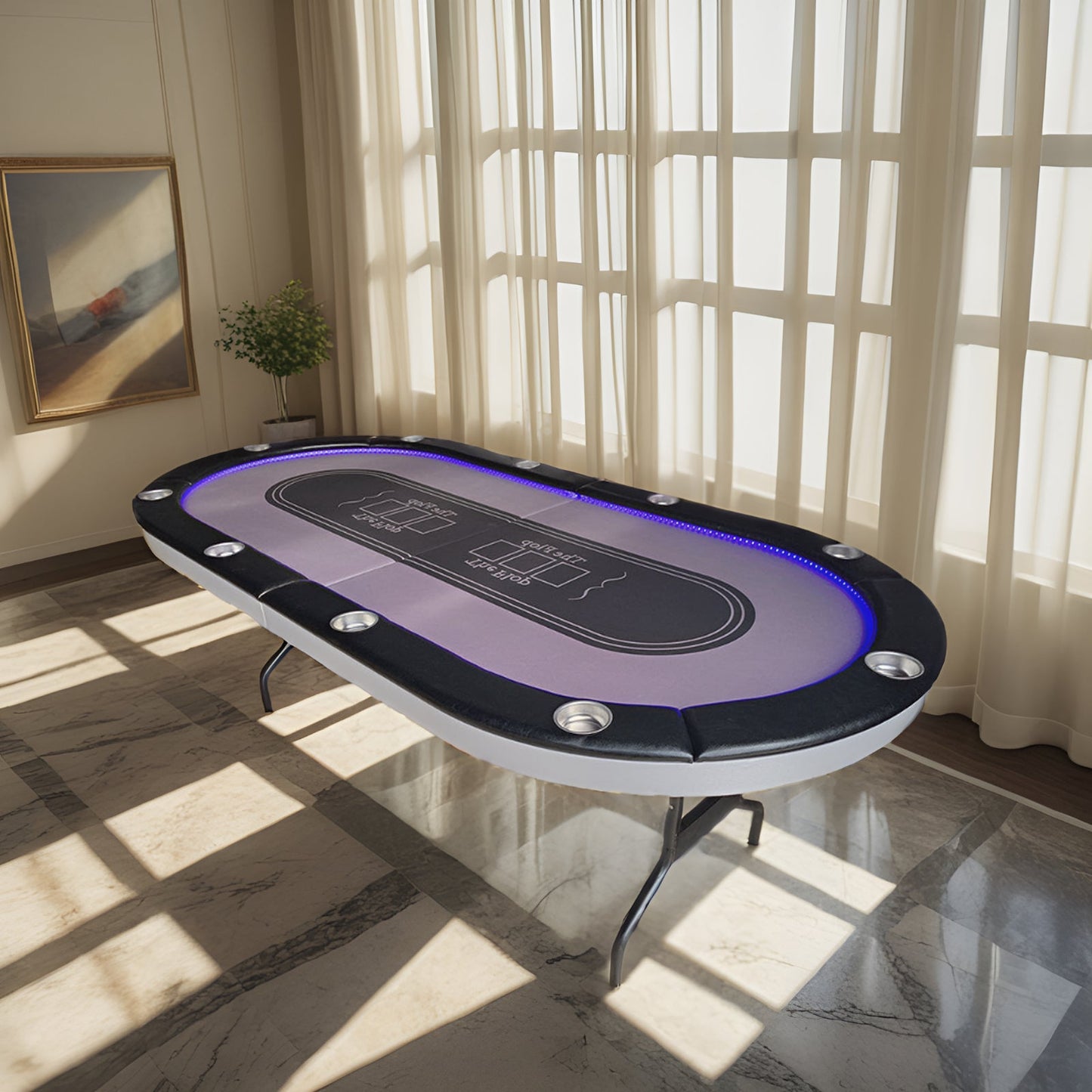 VERSA PK018 7 MDF LED Light Foldable Poker Table 10 Players Gaming Game Room