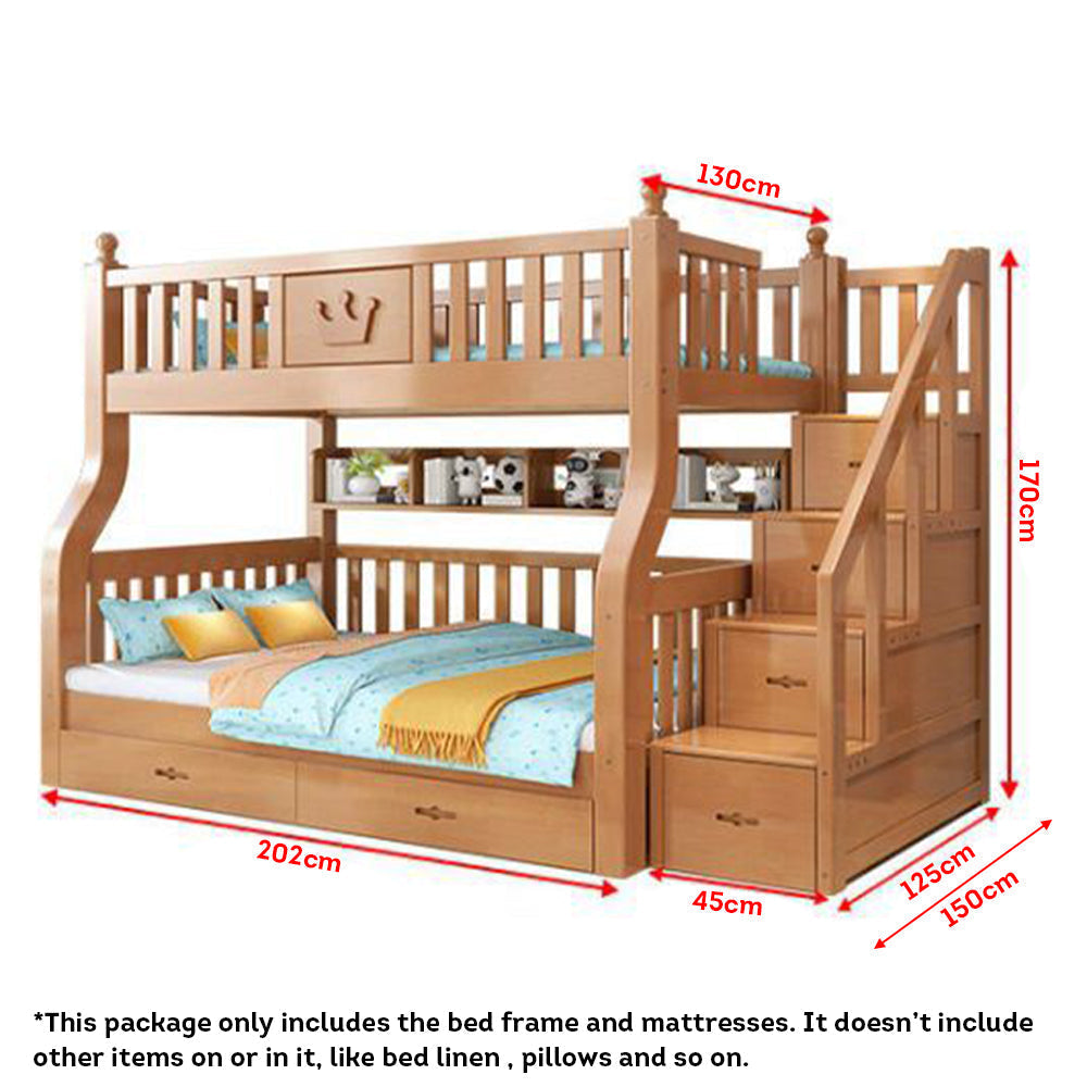 LIVARA 1.5m Solid Wood Frame Bunk Bed w/ Mattresses - Wood