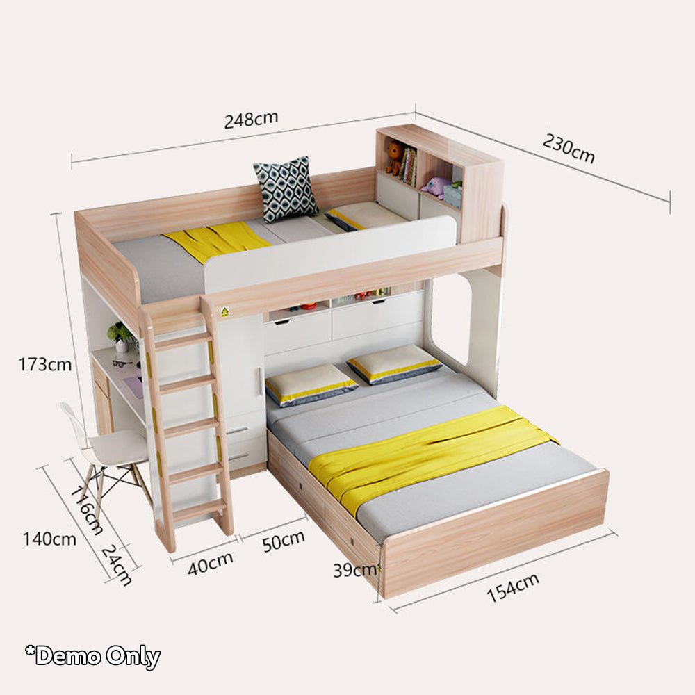 LUXORA 1.5m Large Storage Capacity Bunk Bed With Mattresses