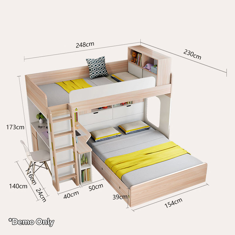 LUXORA 1.5m Large Storage Capacity Bunk Bed With Mattresses