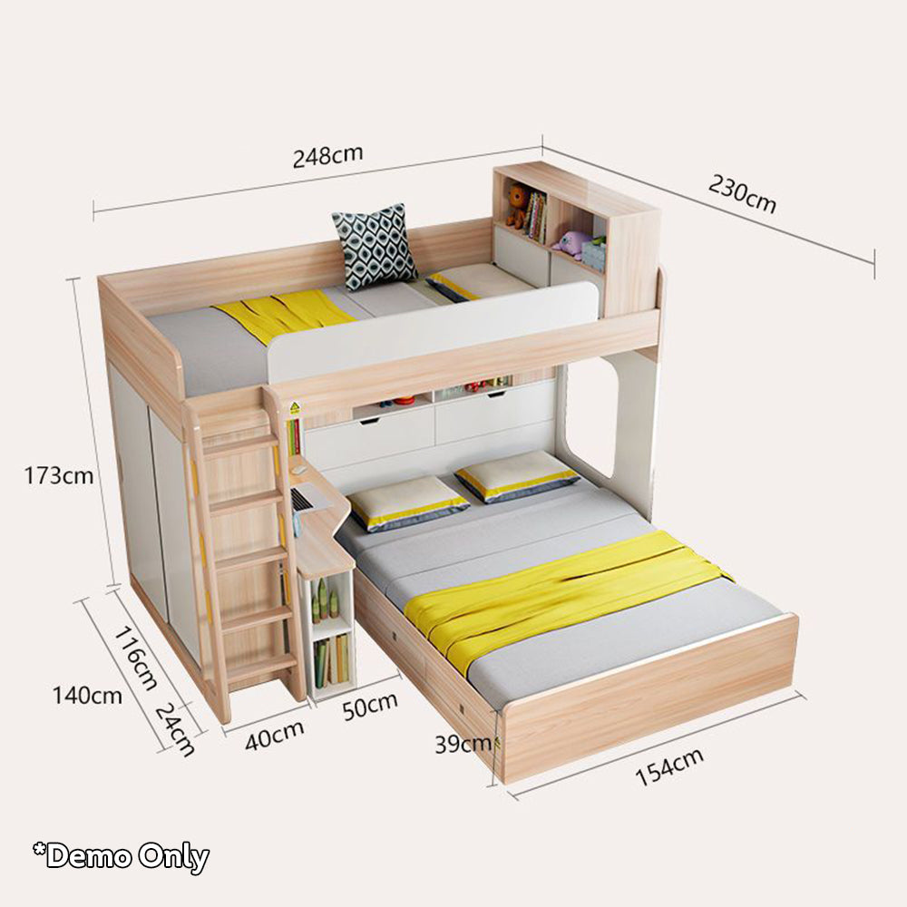 LUXORA 1.5m Large Storage Capacity Bunk Bed With Mattresses