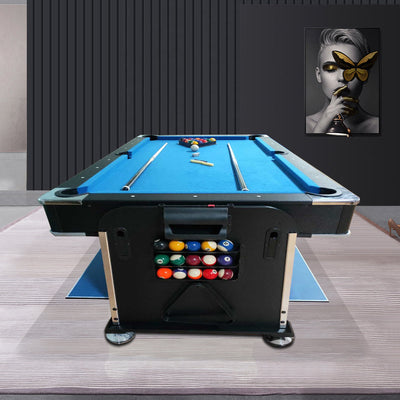 VERSA 7Ft 4-In-1 Convertible Air Hockey/ Pool Billiards/ Dining Table / Table Tennis Table Blue/ Black Felt For Billiard Gaming Room Free Accessory