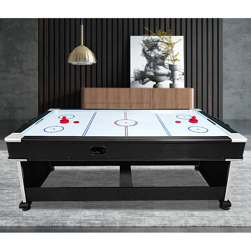 VERSA 7Ft 4-In-1 Convertible Air Hockey/ Pool Billiards/ Dining Table / Table Tennis Table Blue/ Black Felt For Billiard Gaming Room Free Accessory