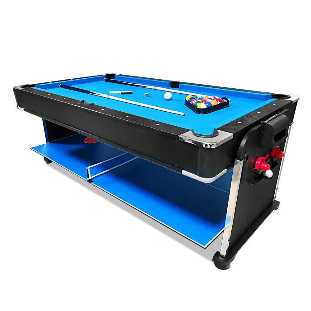 VERSA 7Ft 4-In-1 Convertible Air Hockey/ Pool Billiards/ Dining Table / Table Tennis Table Blue/ Black Felt For Billiard Gaming Room Free Accessory