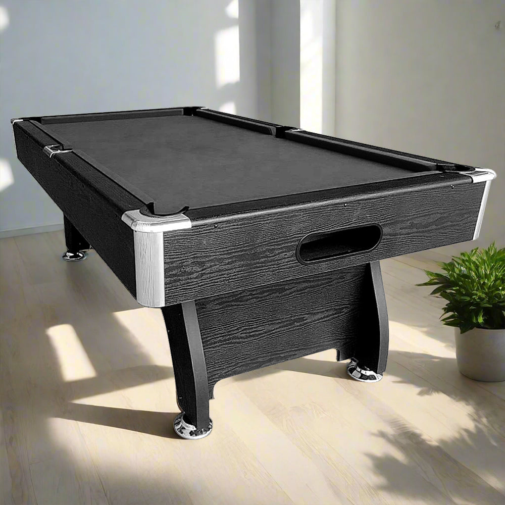 CUETIQ 7FT MDF Pool Snooker Billiard Table with Accessories Pack - Black Frame