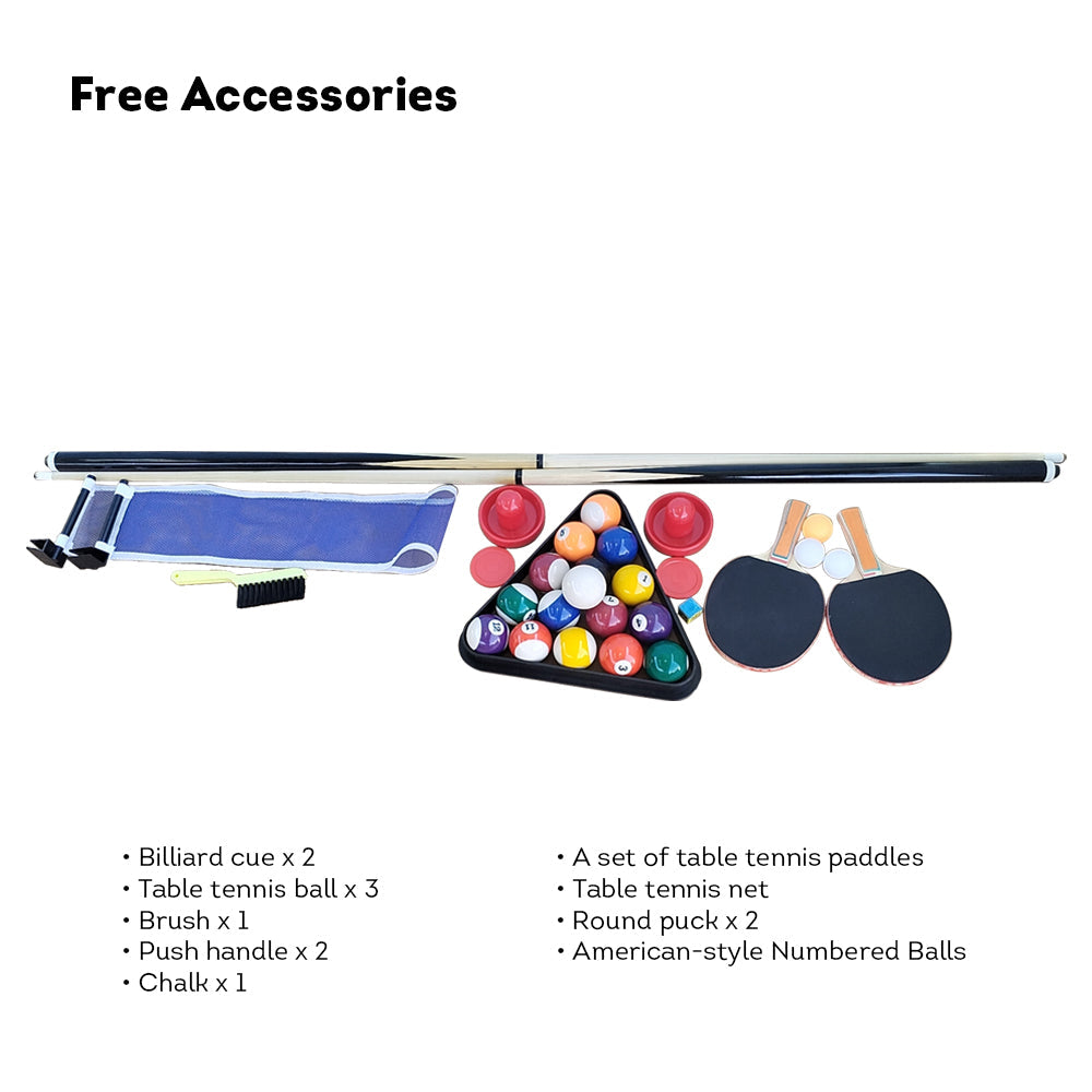 VERSA 7Ft 4-In-1 Convertible Air Hockey/ Pool Billiards/ Dining Table / Table Tennis Table Blue/ Black Felt For Billiard Gaming Room Free Accessory