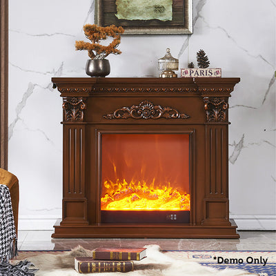 LIVARA 1.2m European-style Decorative Fireplace With Artificial Flames - Brown