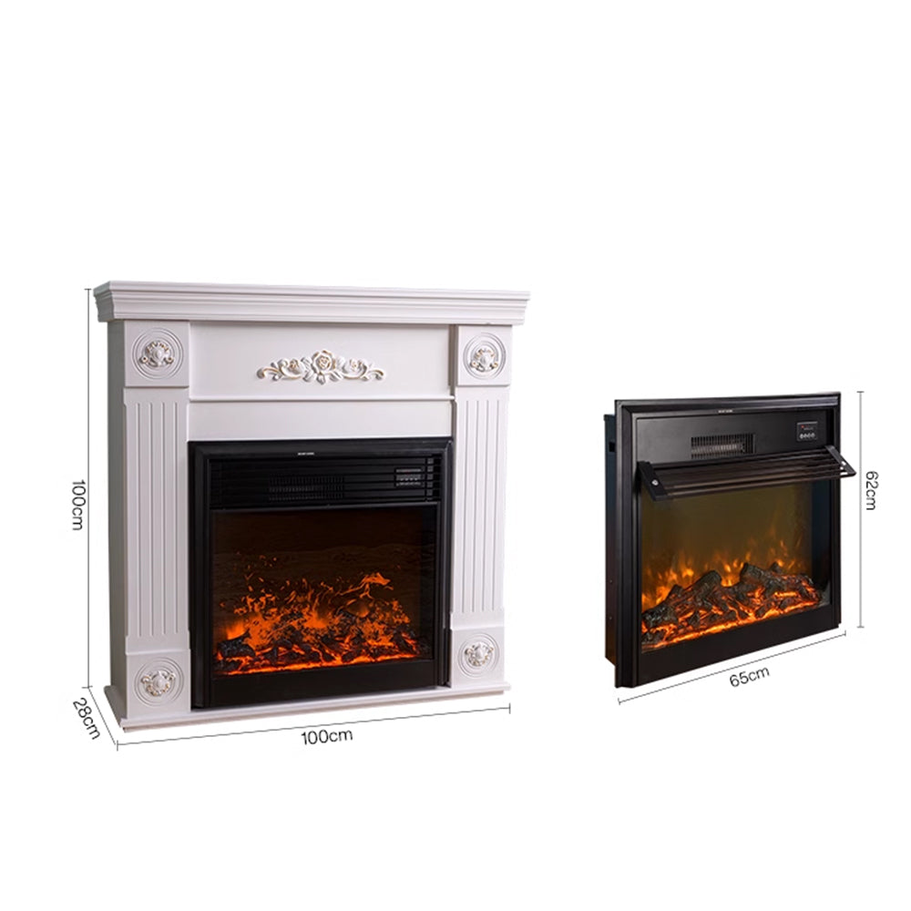 LIVARA 1M Electric Plug-in Electric Fireplace W/ Remote Control 3D Simulated Charcoal Fire - White