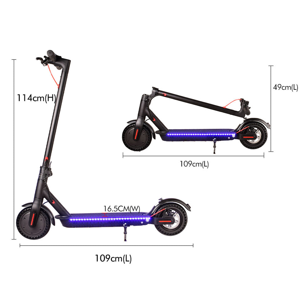 GLIDER M365 Blue LED Strip Electric Scooter Foldable Motorised Scooter Honeycomb Tires With Shock Absorber A11E - Black