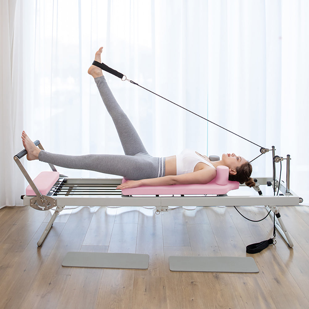 FLEXIO Multi-purpose Foldable Steel Frame Pilates Reformer Pilates Tables With Square Box - Pink