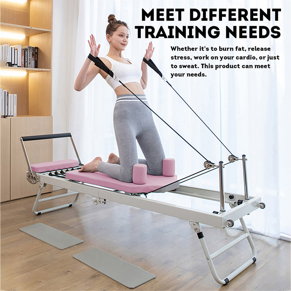 FLEXIO Multi-purpose Foldable Steel Frame Pilates Reformer Pilates Tables With Square Box - Pink