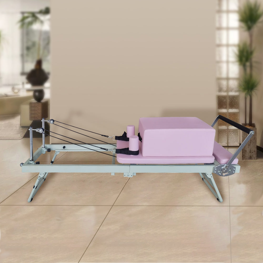 FLEXIO Multi-purpose Foldable Steel Frame Pilates Reformer Pilates Tables With Square Box - Pink