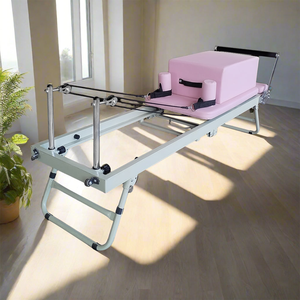 FLEXIO Multi-purpose Foldable Steel Frame Pilates Reformer Pilates Tables With Square Box - Pink