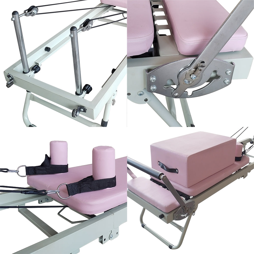 FLEXIO Multi-purpose Foldable Steel Frame Pilates Reformer Pilates Tables With Square Box - Pink