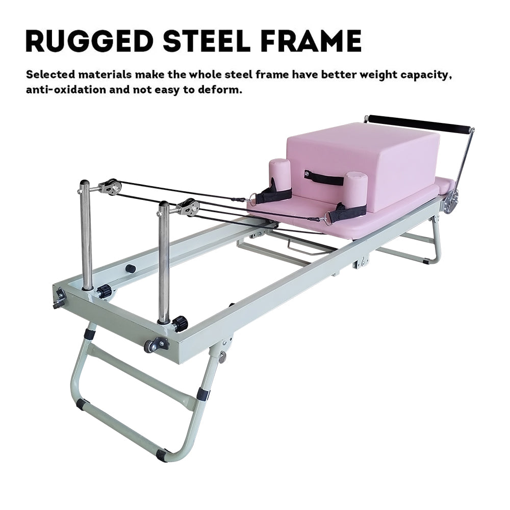 FLEXIO Multi-purpose Foldable Steel Frame Pilates Reformer Pilates Tables With Square Box - Pink