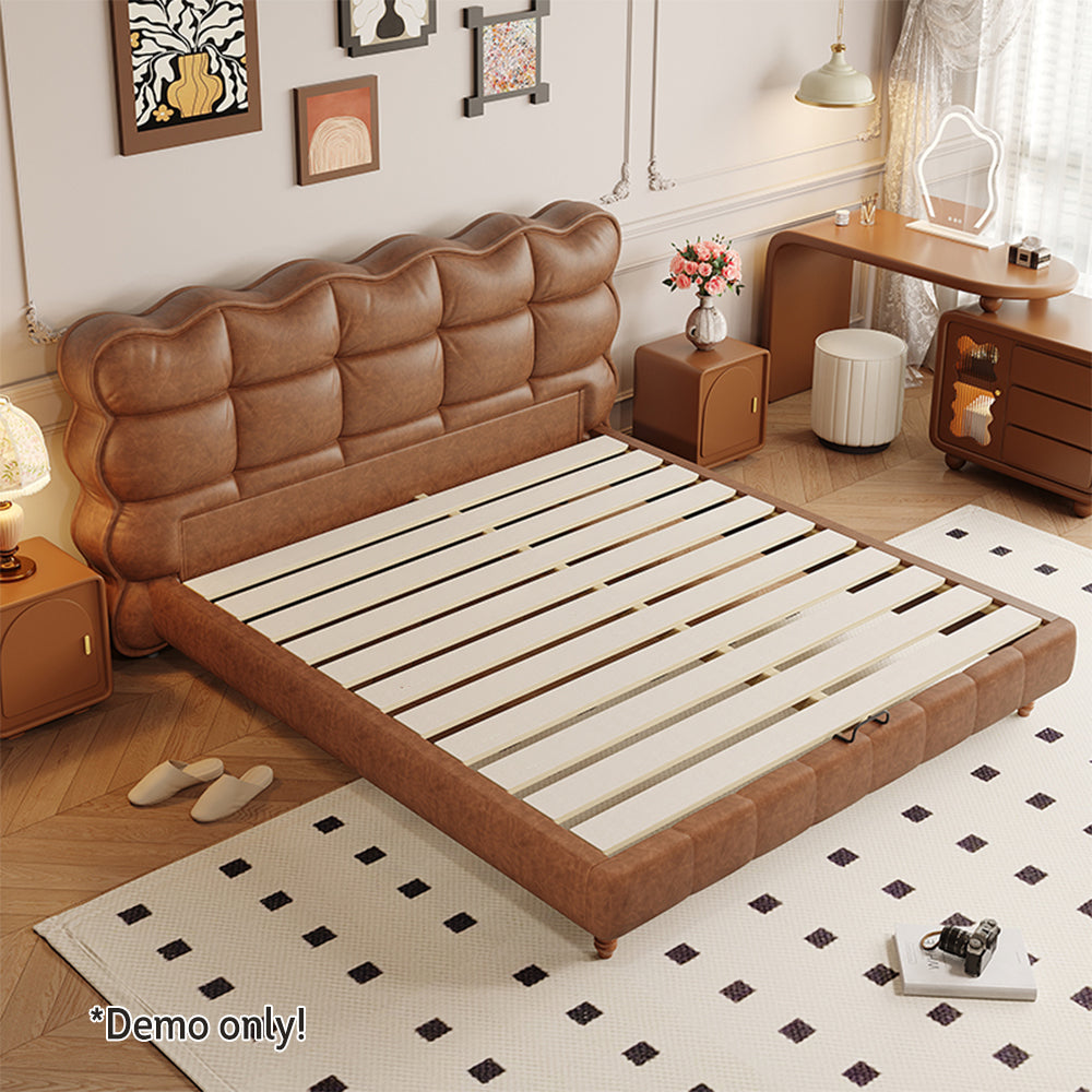 LIVARA Model-1060 150cm/180cm Waxed Leather Fabric Bed Solid Wood Frame