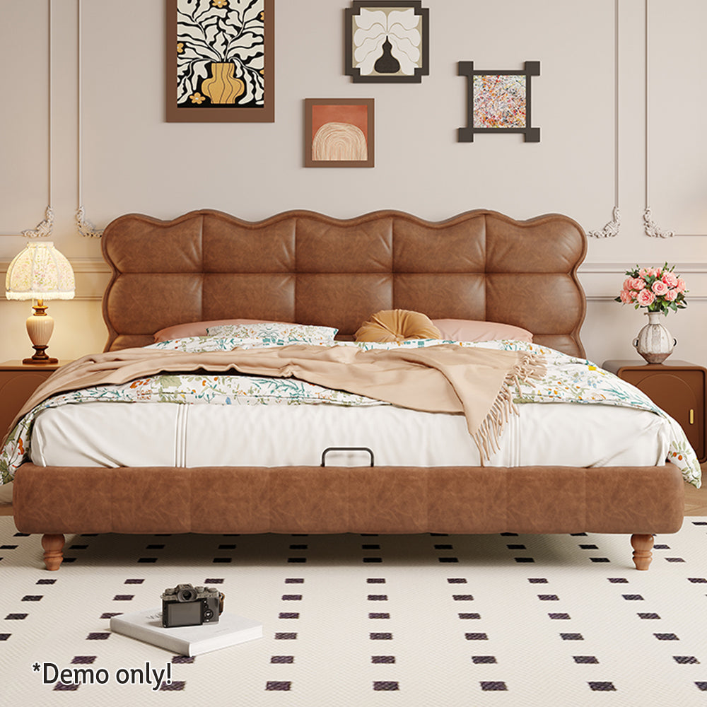 LIVARA Model-1060 150cm/180cm Waxed Leather Fabric Bed Solid Wood Frame