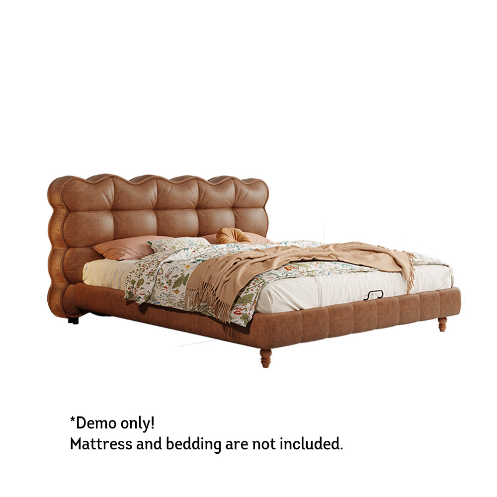 LIVARA Model-1060 150cm/180cm Waxed Leather Fabric Bed Solid Wood Frame