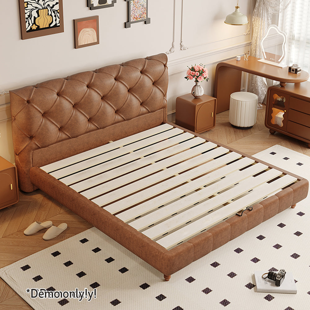 LIVARA Model-1061 150cm/180cm Waxed Leather Fabric Bed Solid Wood Frame