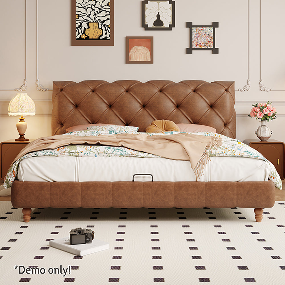 LIVARA Model-1061 150cm/180cm Waxed Leather Fabric Bed Solid Wood Frame