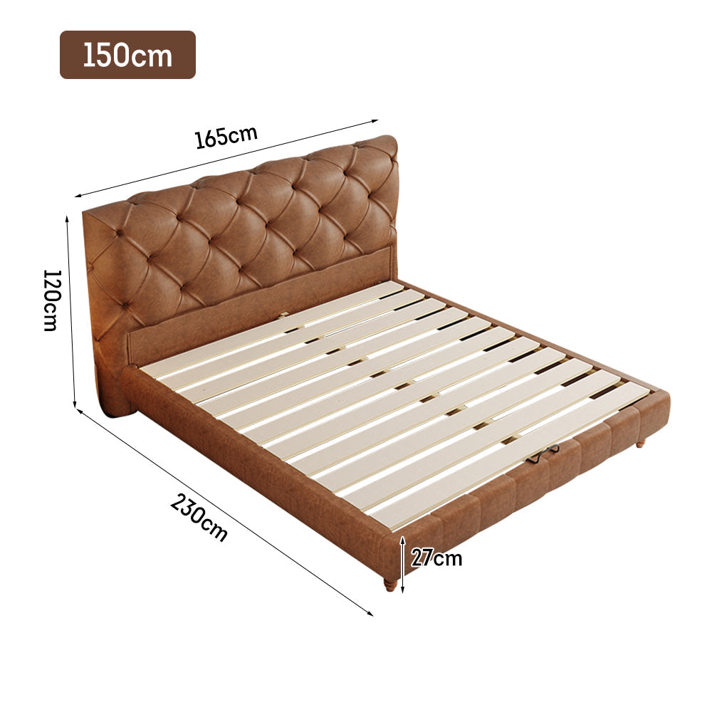 LIVARA Model-1061 150cm/180cm Waxed Leather Fabric Bed Solid Wood Frame