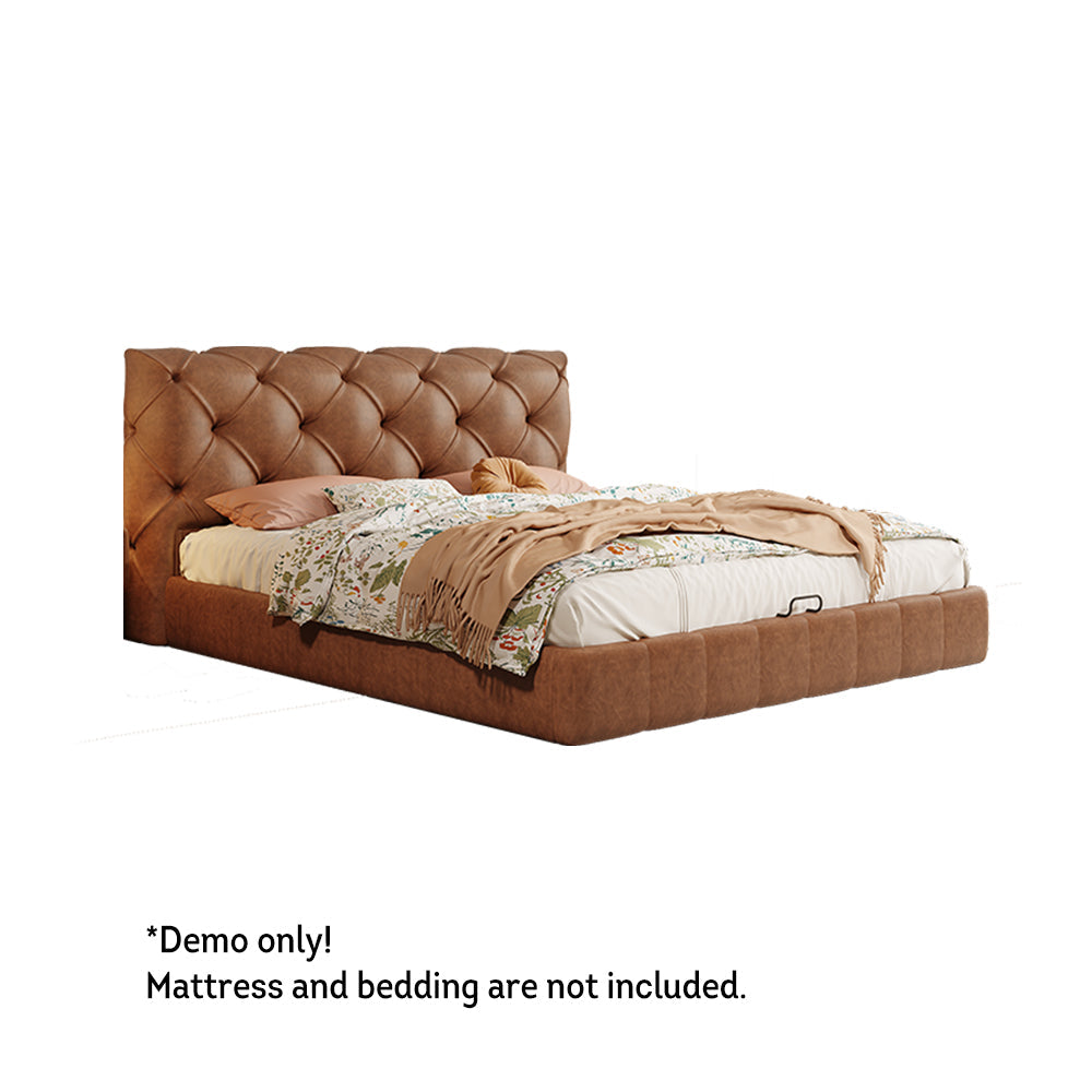 LIVARA Model-1061 150cm/180cm Waxed Leather Fabric Bed Solid Wood Frame