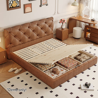 LIVARA Model-1061 150cm/180cm Waxed Leather Fabric Bed Solid Wood Frame