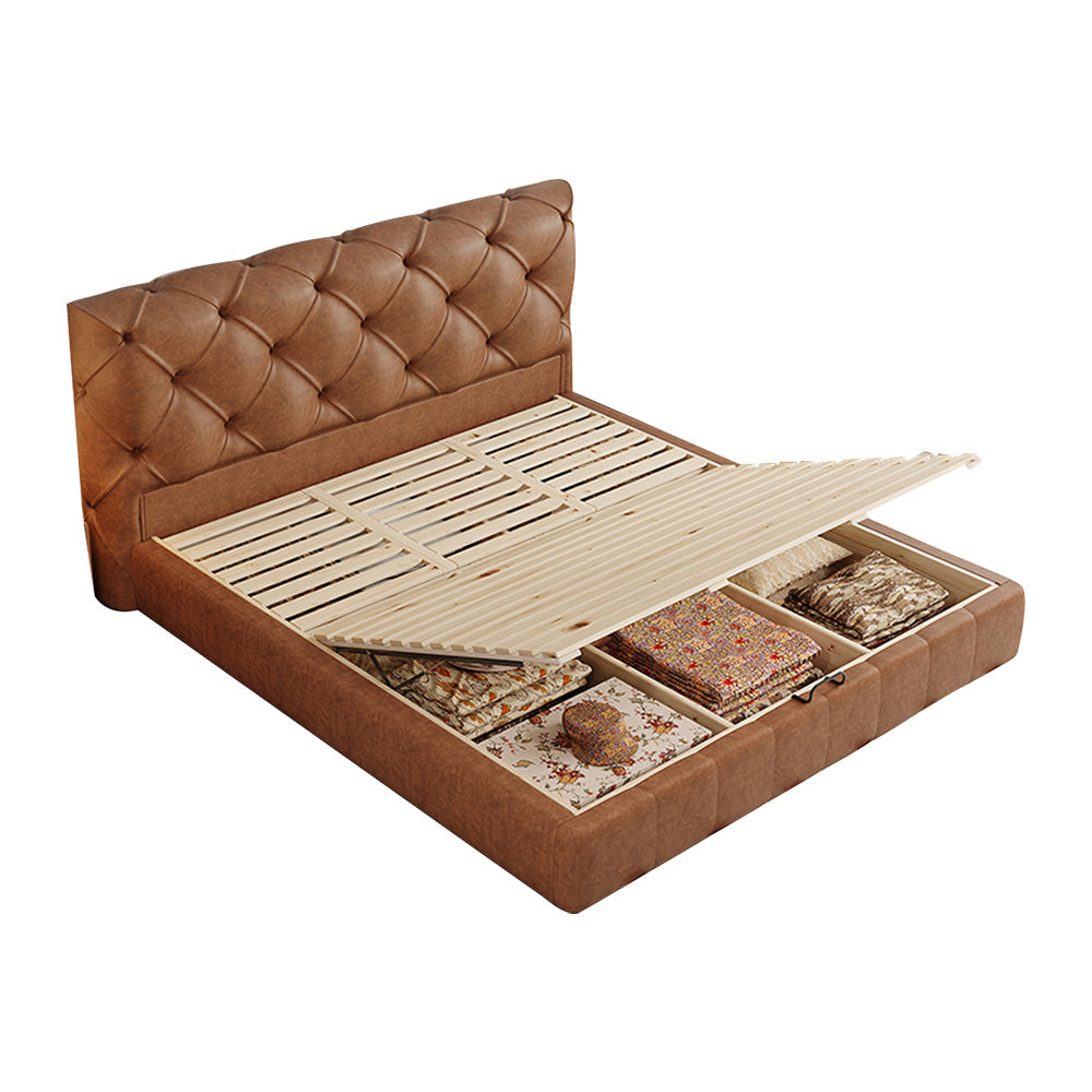 LIVARA Model-1061 150cm/180cm Waxed Leather Fabric Bed Solid Wood Frame