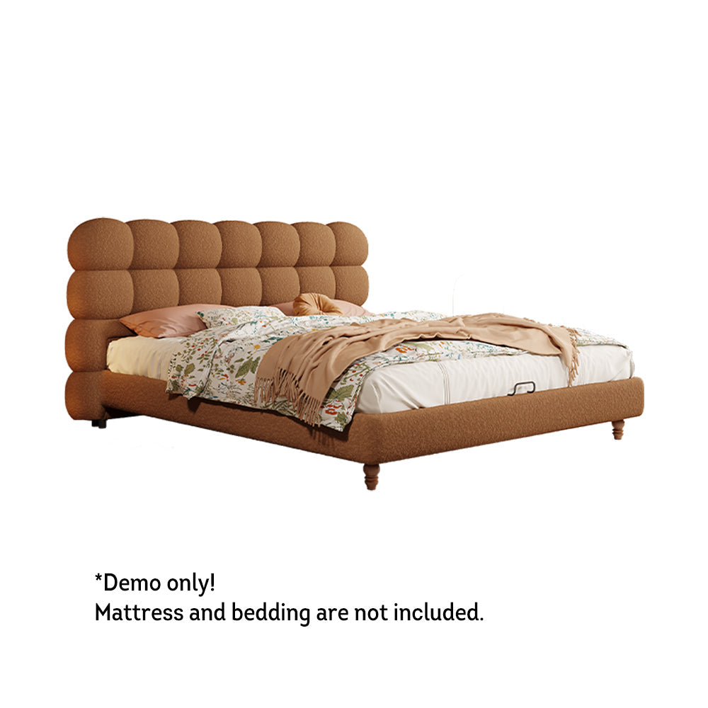 LIVARA Model-1062 150cm/180cm Lambswool Fabric Bed Solid Wood Frame