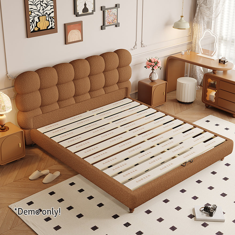 LIVARA Model-1062 150cm/180cm Lambswool Fabric Bed Solid Wood Frame