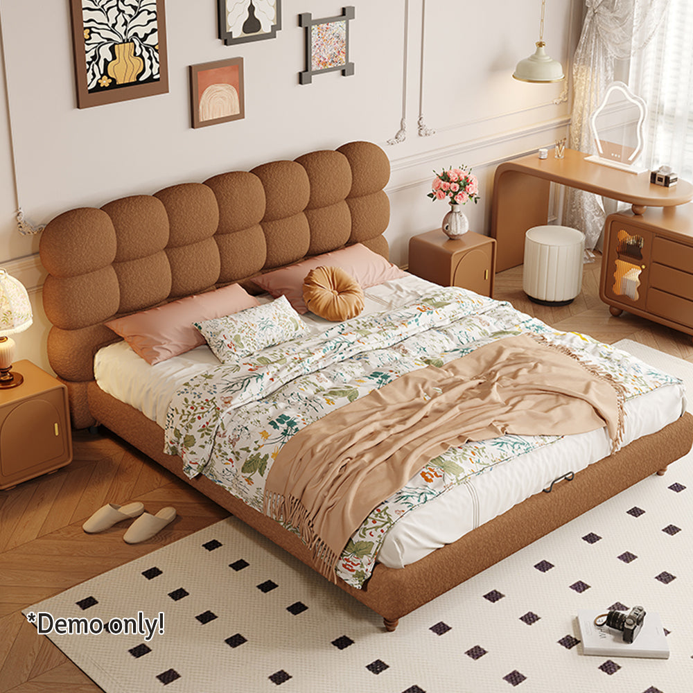 LIVARA Model-1062 150cm/180cm Lambswool Fabric Bed Solid Wood Frame