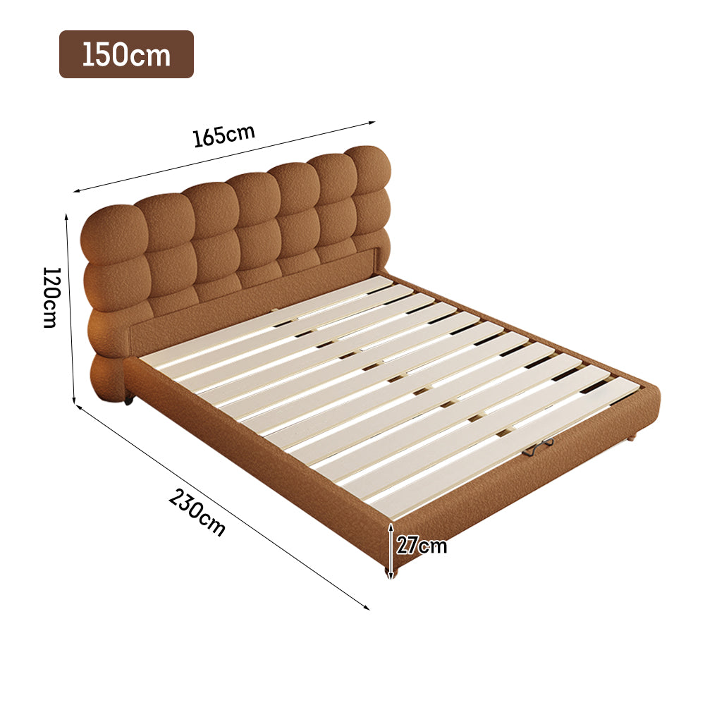 LIVARA Model-1062 150cm/180cm Lambswool Fabric Bed Solid Wood Frame