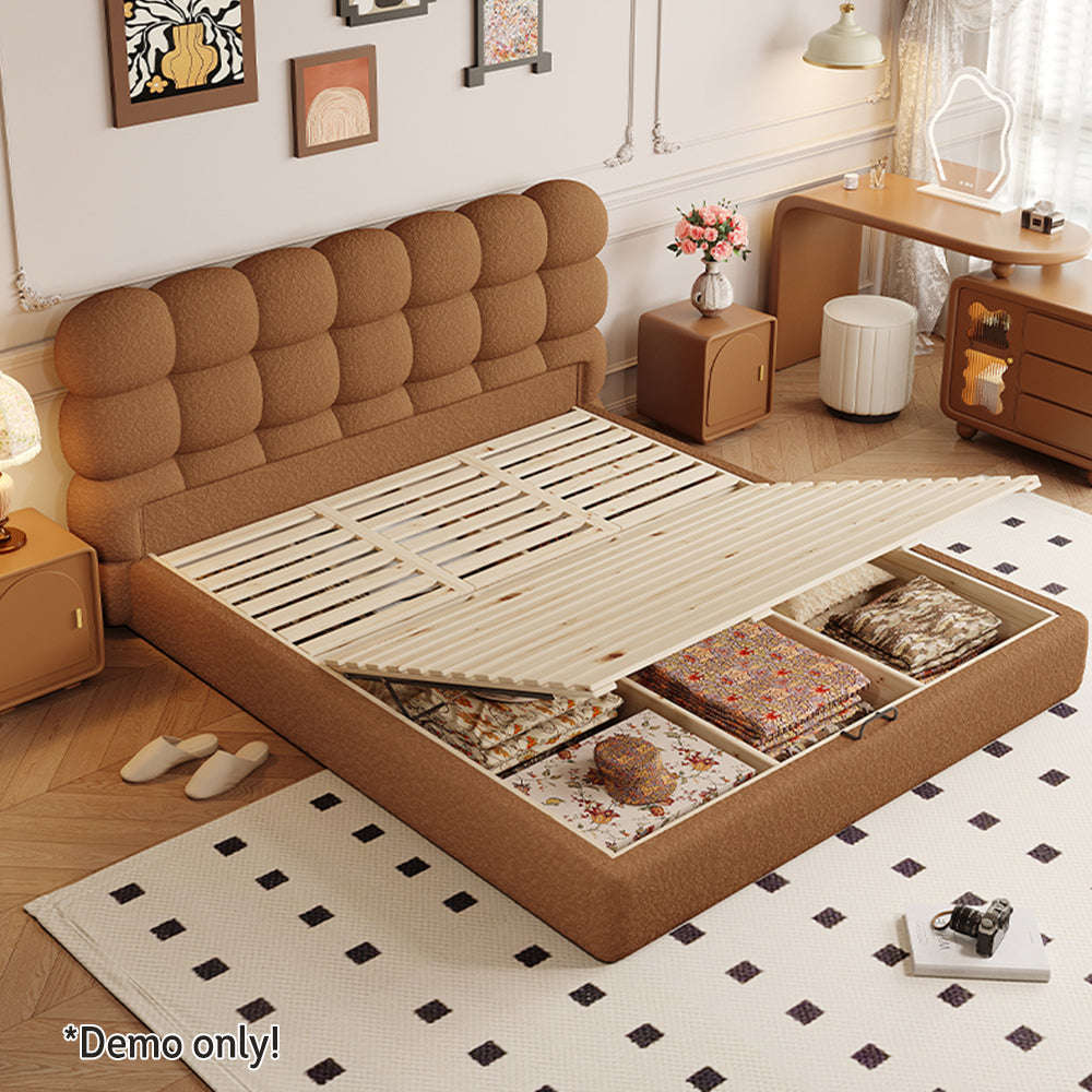 LIVARA Model-1062 150cm/180cm Lambswool Fabric Bed Solid Wood Frame