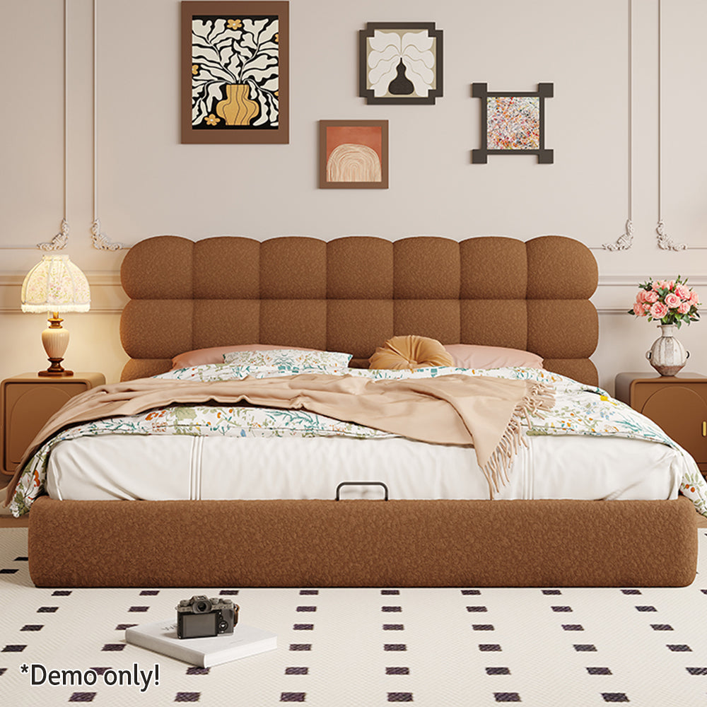 LIVARA Model-1062 150cm/180cm Lambswool Fabric Bed Solid Wood Frame